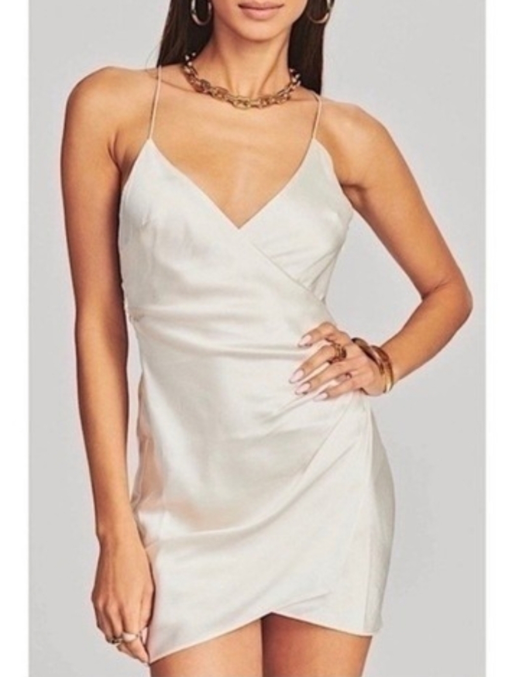 SER.O.YA‎ Leah Drape Silk Mini Dress in Pearl XS